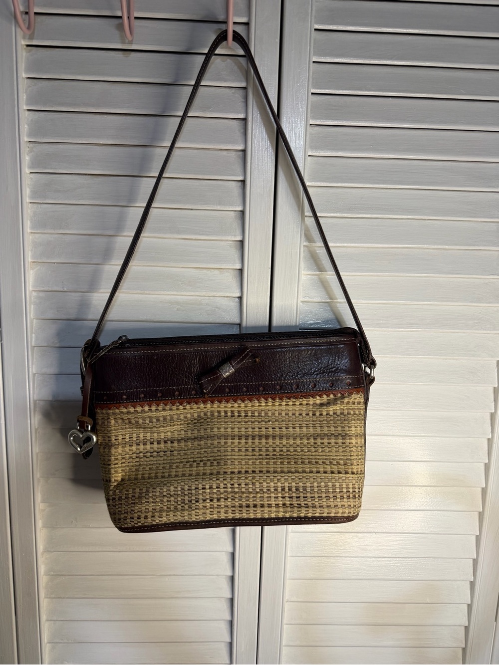 Brighton Brown Leather and Straw Messenger Bag